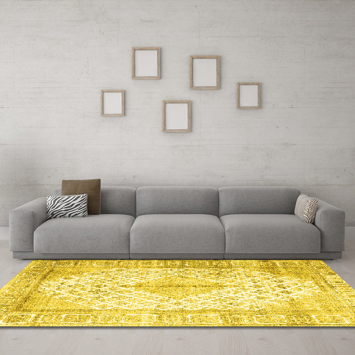 Machine Washable Persian Yellow Traditional Rug in a Living Room, wshtr2986yw