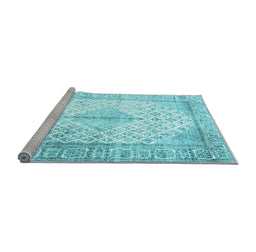 Sideview of Machine Washable Persian Light Blue Traditional Rug, wshtr2986lblu