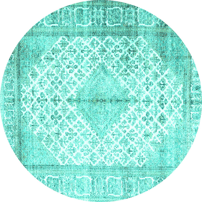 Round Persian Turquoise Traditional Rug, tr2986turq