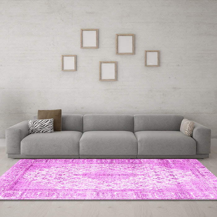 Machine Washable Persian Pink Traditional Rug in a Living Room, wshtr2986pnk