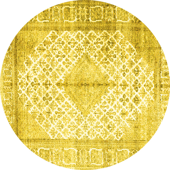 Round Machine Washable Persian Yellow Traditional Rug, wshtr2986yw