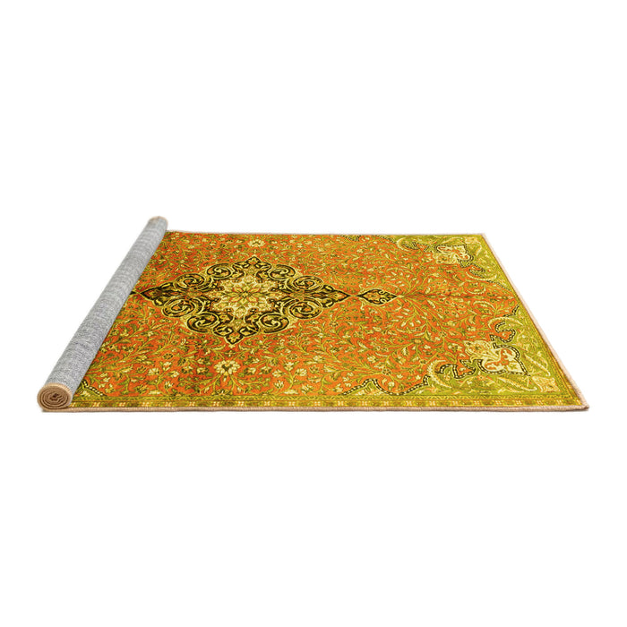 Sideview of Machine Washable Persian Yellow Traditional Rug, wshtr2987yw