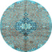 Round Machine Washable Persian Light Blue Traditional Rug, wshtr2987lblu