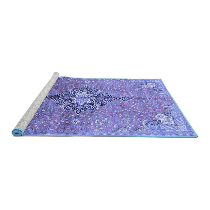 Sideview of Machine Washable Persian Blue Traditional Rug, wshtr2987blu