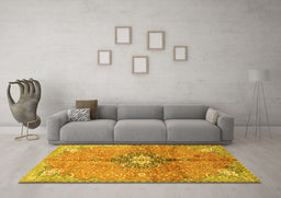 Machine Washable Persian Yellow Traditional Rug in a Living Room, wshtr2987yw