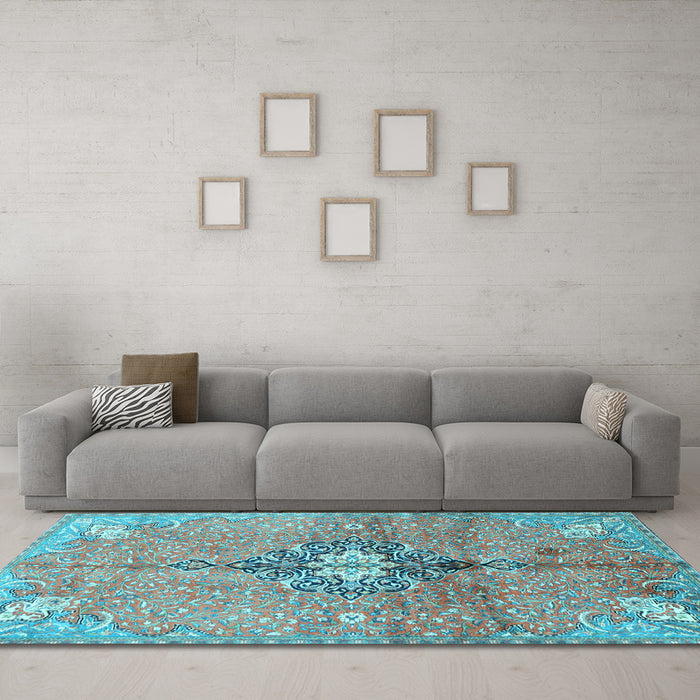 Machine Washable Persian Light Blue Traditional Rug in a Living Room, wshtr2987lblu