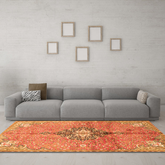 Machine Washable Persian Orange Traditional Area Rugs in a Living Room, wshtr2987org