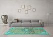 Machine Washable Persian Turquoise Traditional Area Rugs in a Living Room,, wshtr2987turq