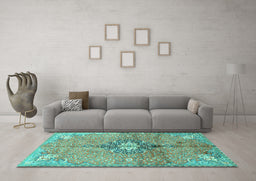 Machine Washable Persian Turquoise Traditional Area Rugs in a Living Room,, wshtr2987turq