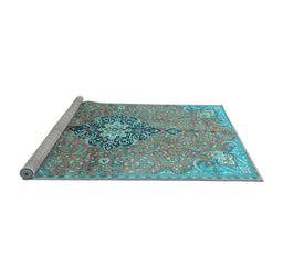 Sideview of Machine Washable Persian Light Blue Traditional Rug, wshtr2987lblu