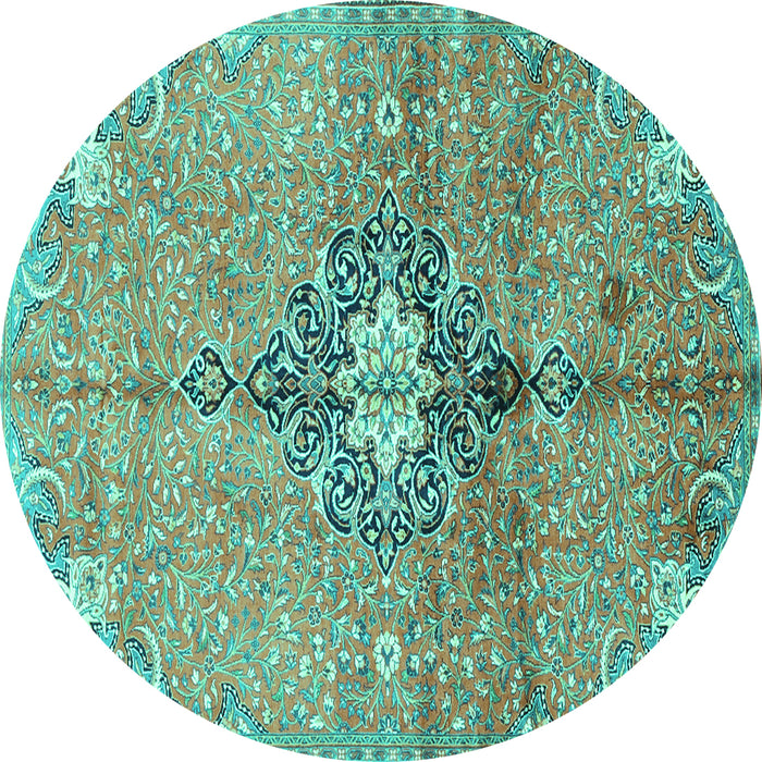 Round Machine Washable Persian Turquoise Traditional Area Rugs, wshtr2987turq