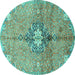 Round Machine Washable Persian Turquoise Traditional Area Rugs, wshtr2987turq