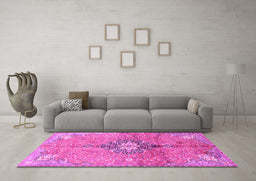 Machine Washable Persian Pink Traditional Rug in a Living Room, wshtr2987pnk