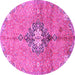 Round Machine Washable Persian Pink Traditional Rug, wshtr2987pnk