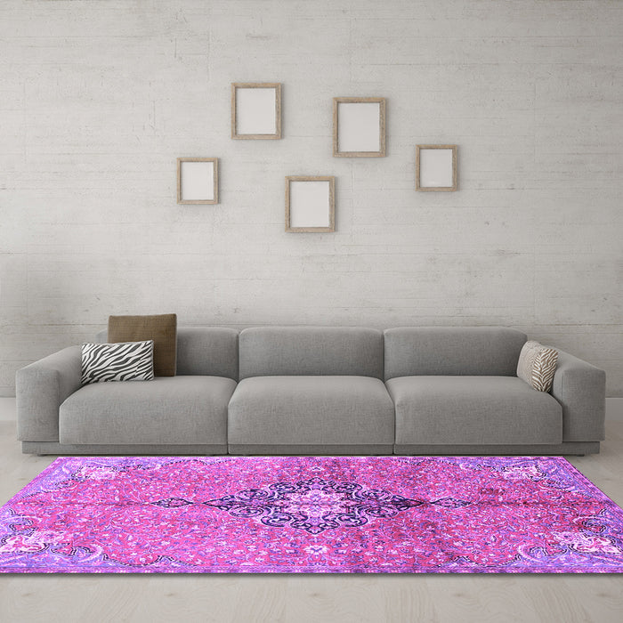 Machine Washable Persian Purple Traditional Area Rugs in a Living Room, wshtr2987pur