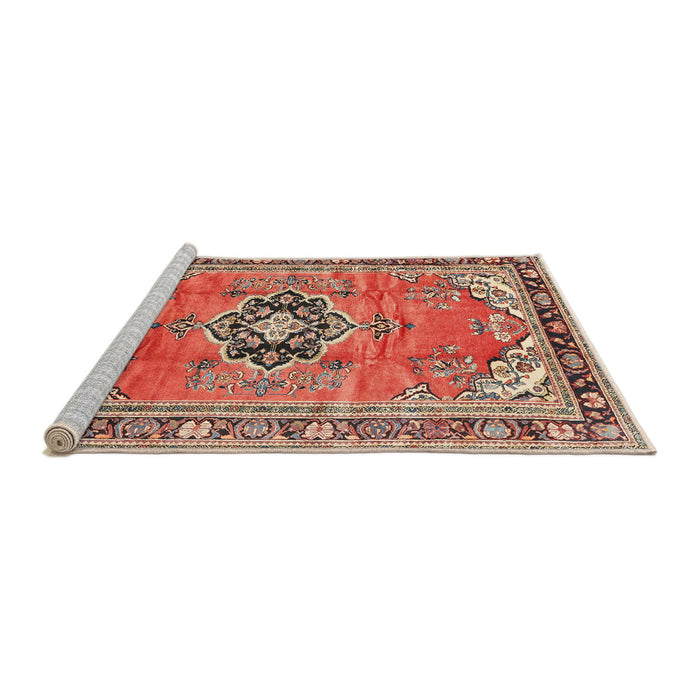Sideview of Machine Washable Traditional Light Copper Gold Rug, wshtr2988