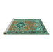 Sideview of Machine Washable Persian Turquoise Traditional Area Rugs, wshtr2988turq