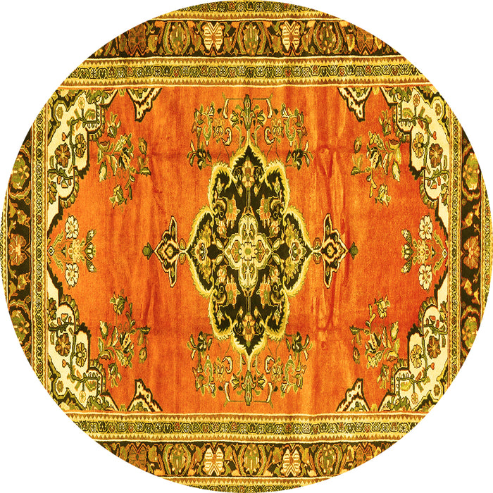 Round Machine Washable Persian Yellow Traditional Rug, wshtr2988yw