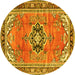 Round Machine Washable Persian Yellow Traditional Rug, wshtr2988yw