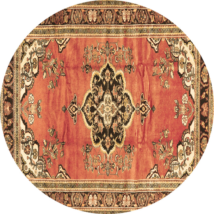 Round Machine Washable Persian Brown Traditional Rug, wshtr2988brn