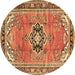 Round Machine Washable Persian Brown Traditional Rug, wshtr2988brn