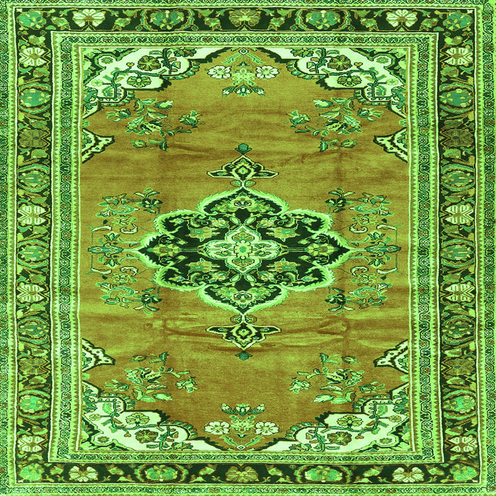 Round Machine Washable Persian Green Traditional Area Rugs, wshtr2988grn