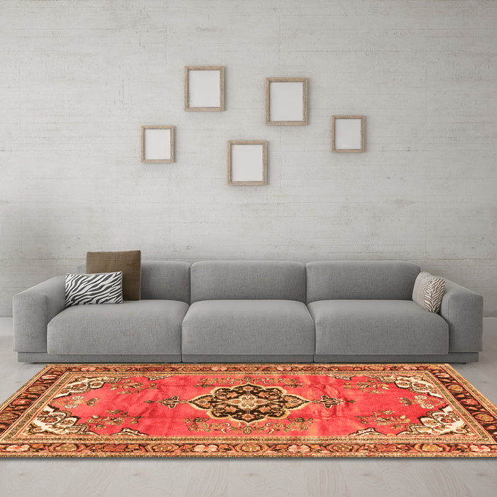 Machine Washable Persian Orange Traditional Area Rugs in a Living Room, wshtr2988org