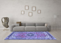 Machine Washable Persian Blue Traditional Rug, wshtr2988blu