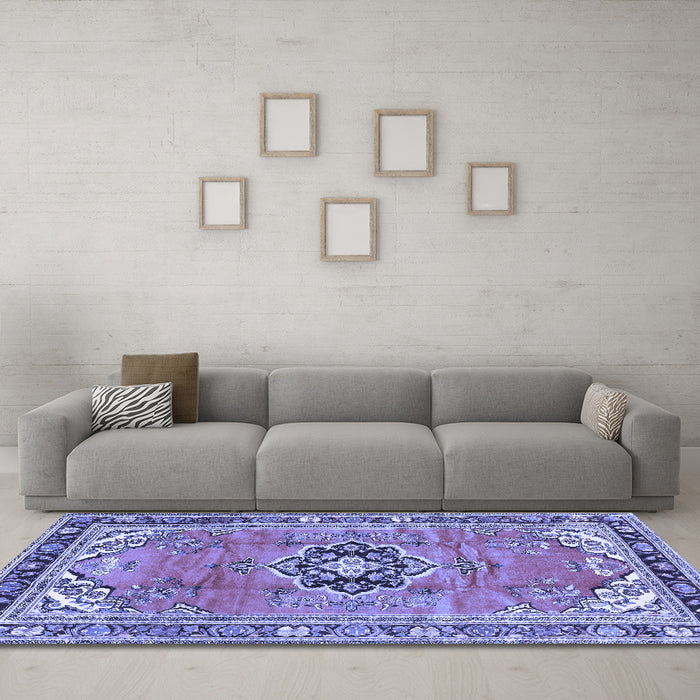 Machine Washable Persian Blue Traditional Rug in a Living Room, wshtr2988blu