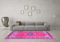 Machine Washable Persian Pink Traditional Rug, wshtr2988pnk