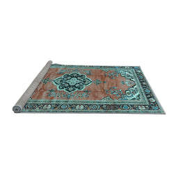 Sideview of Machine Washable Persian Light Blue Traditional Rug, wshtr2988lblu