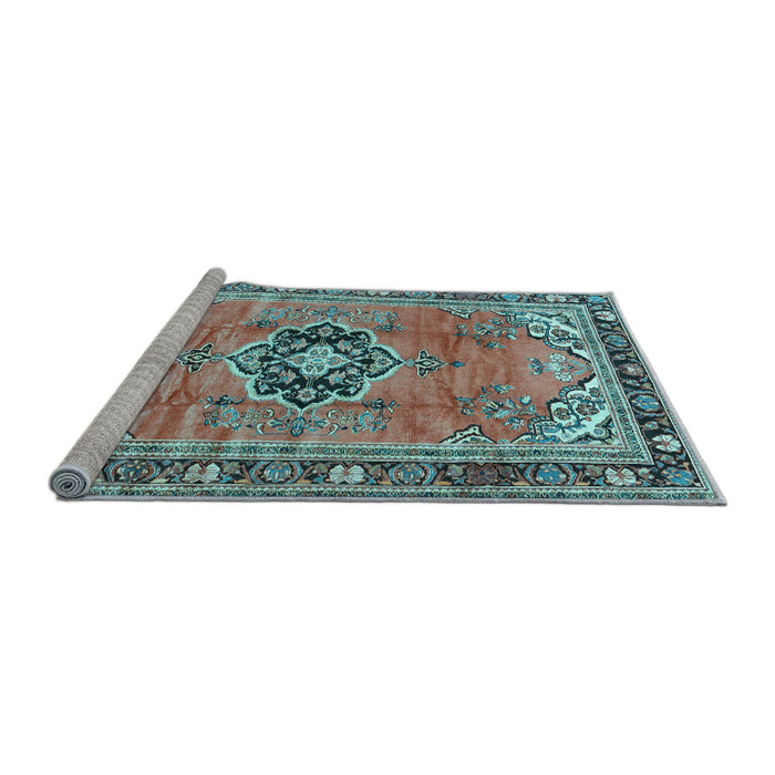 Sideview of Machine Washable Persian Light Blue Traditional Rug, wshtr2988lblu