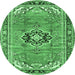 Round Machine Washable Persian Emerald Green Traditional Area Rugs, wshtr2988emgrn