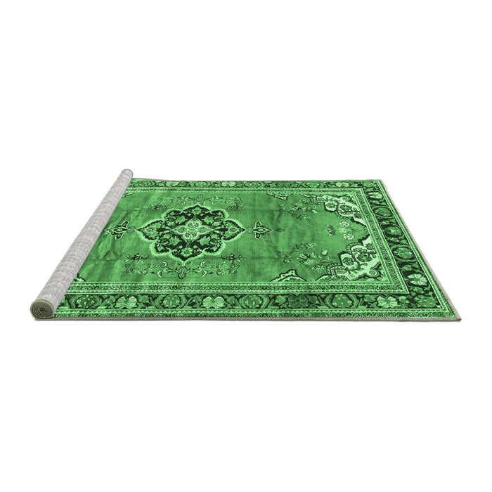 Sideview of Machine Washable Persian Emerald Green Traditional Area Rugs, wshtr2988emgrn