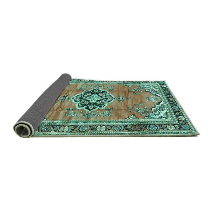 Sideview of Persian Turquoise Traditional Rug, tr2988turq