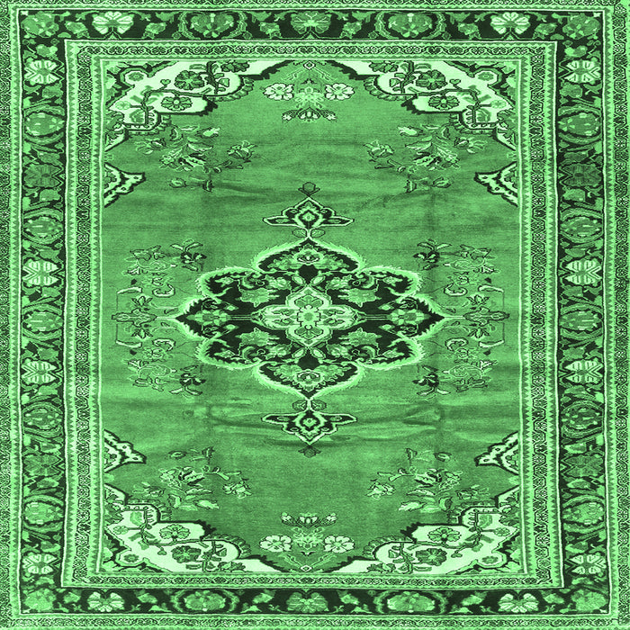 Square Machine Washable Persian Emerald Green Traditional Area Rugs, wshtr2988emgrn