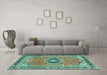 Machine Washable Persian Turquoise Traditional Area Rugs in a Living Room,, wshtr2988turq