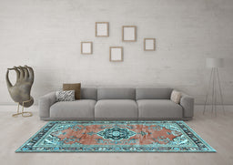 Machine Washable Persian Light Blue Traditional Rug in a Living Room, wshtr2988lblu