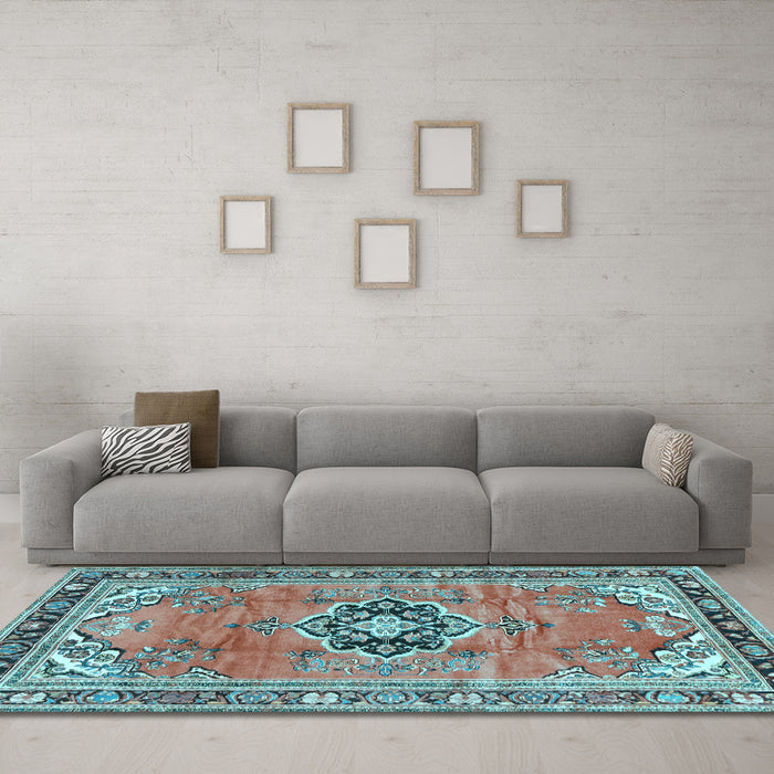 Machine Washable Persian Light Blue Traditional Rug in a Living Room, wshtr2988lblu