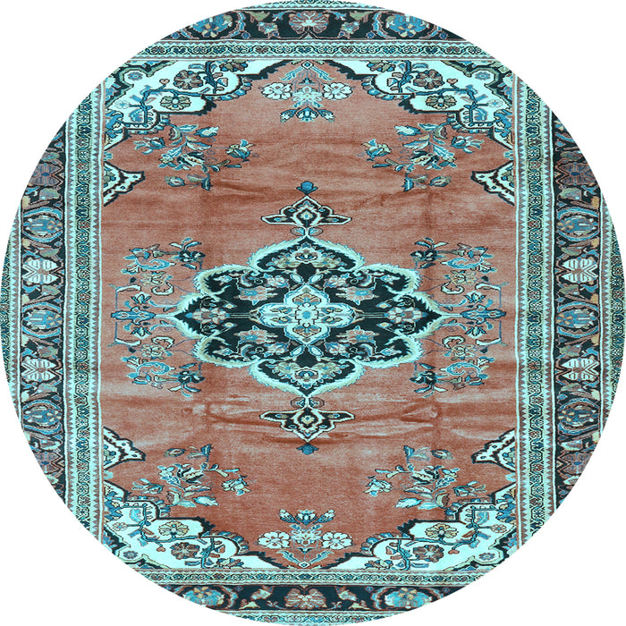 Round Machine Washable Persian Light Blue Traditional Rug, wshtr2988lblu