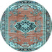 Round Machine Washable Persian Light Blue Traditional Rug, wshtr2988lblu