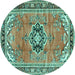 Round Machine Washable Persian Turquoise Traditional Area Rugs, wshtr2988turq