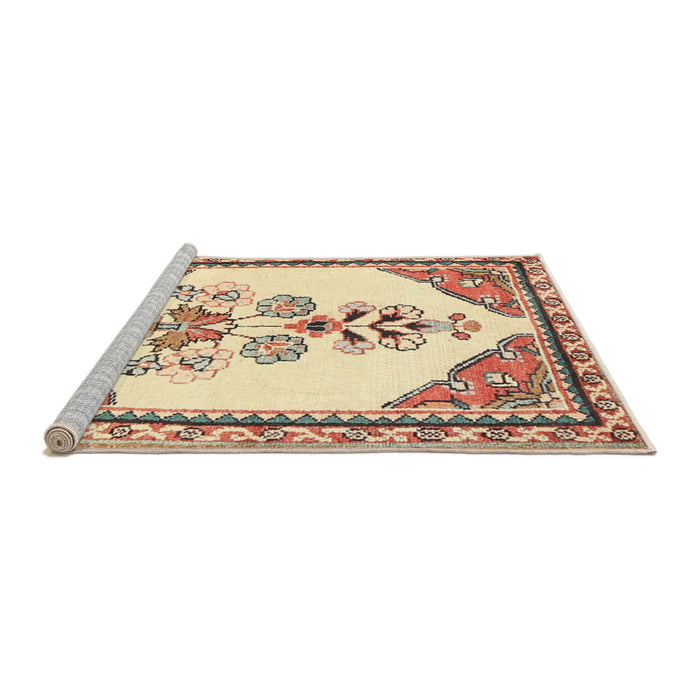 Sideview of Machine Washable Traditional Khaki Gold Rug, wshtr2989