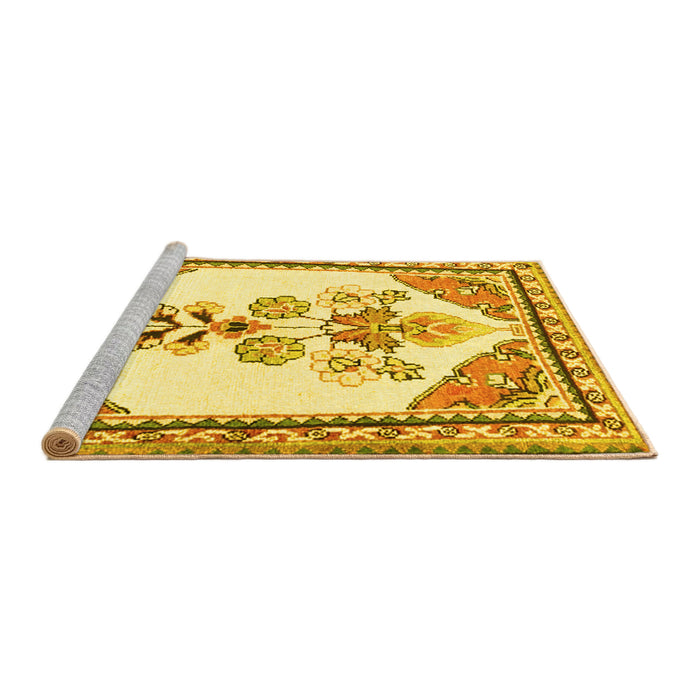 Sideview of Machine Washable Animal Yellow Traditional Rug, wshtr2989yw