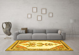 Machine Washable Animal Yellow Traditional Rug in a Living Room, wshtr2989yw