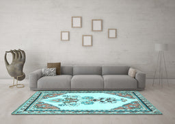 Machine Washable Animal Light Blue Traditional Rug in a Living Room, wshtr2989lblu