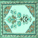 Square Animal Turquoise Traditional Rug, tr2989turq