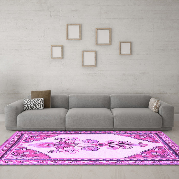 Machine Washable Animal Purple Traditional Area Rugs in a Living Room, wshtr2989pur