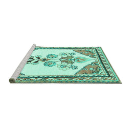Sideview of Machine Washable Animal Turquoise Traditional Area Rugs, wshtr2989turq