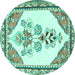 Round Machine Washable Animal Turquoise Traditional Area Rugs, wshtr2989turq